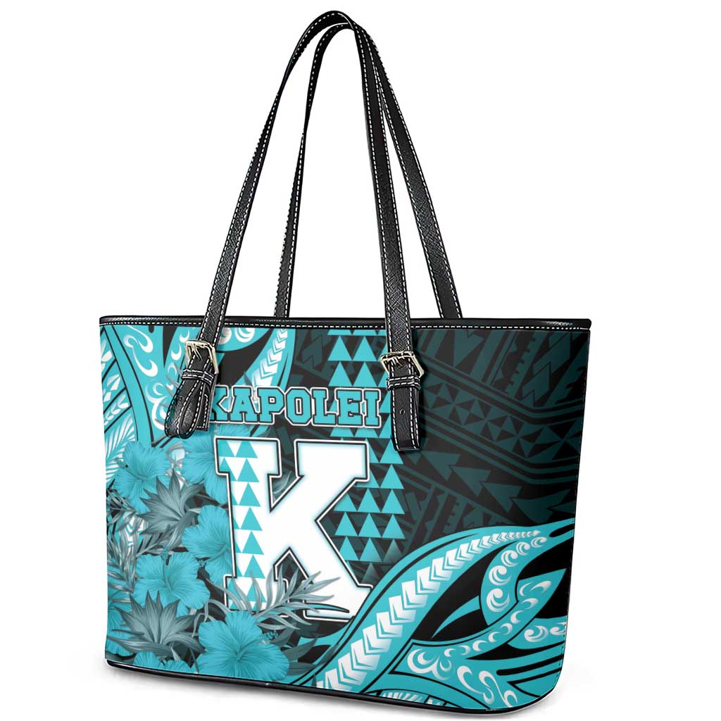 Hawaii Kapolei High School Leather Tote Bag Tribal Tattoo With Hibiscus Flowers LT05 - Polynesian Pride