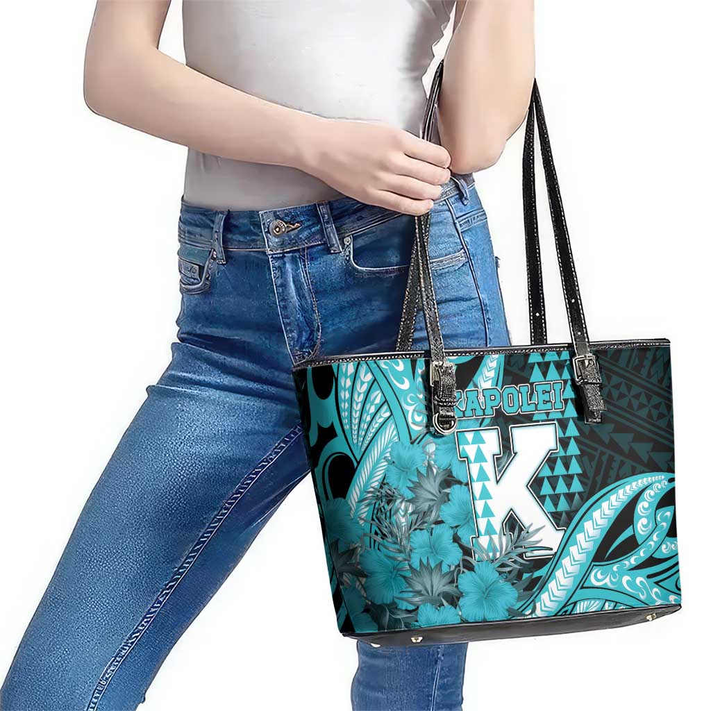 Hawaii Kapolei High School Leather Tote Bag Tribal Tattoo With Hibiscus Flowers LT05 - Polynesian Pride