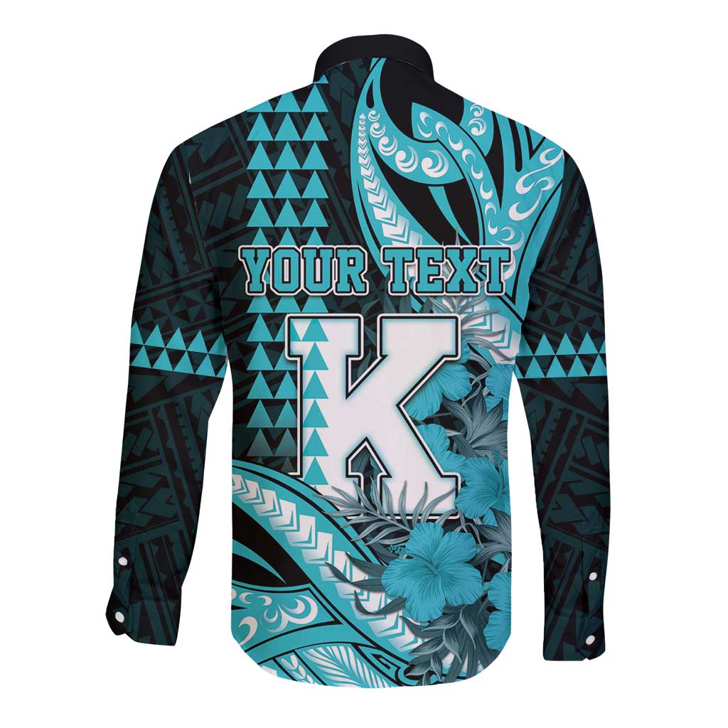 Personalised Hawaii Kapolei High School Long Sleeve Button Shirt Tribal Tattoo With Hibiscus Flowers LT05 - Polynesian Pride