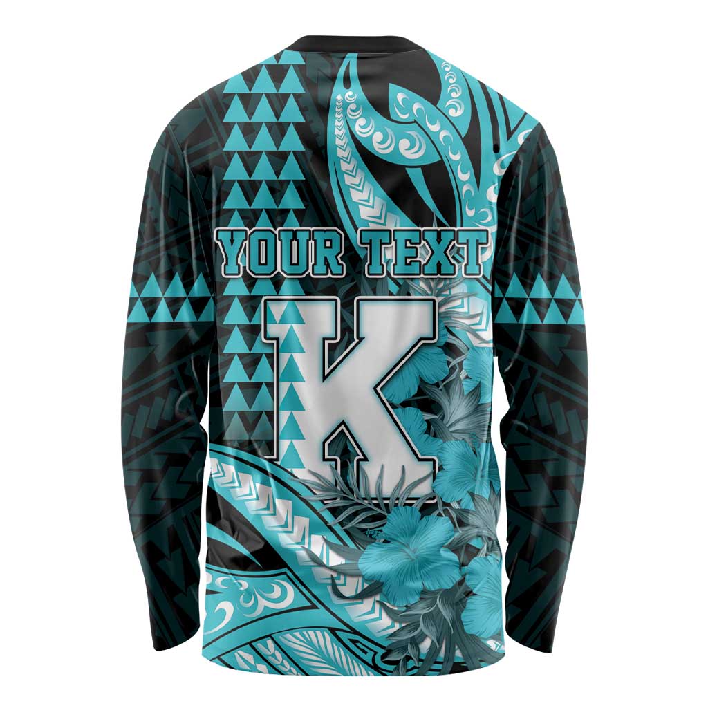 Personalised Hawaii Kapolei High School Long Sleeve Shirt Tribal Tattoo With Hibiscus Flowers