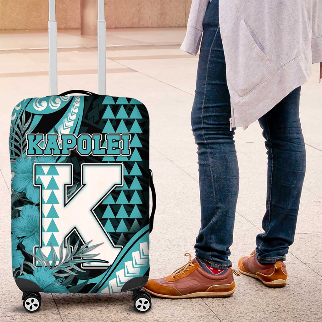 Hawaii Kapolei High School Luggage Cover Tribal Tattoo With Hibiscus Flowers LT05 Dark Teal - Polynesian Pride