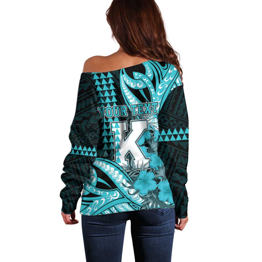 Personalised Hawaii Kapolei High School Off Shoulder Sweater Tribal Tattoo With Hibiscus Flowers LT05 - Polynesian Pride