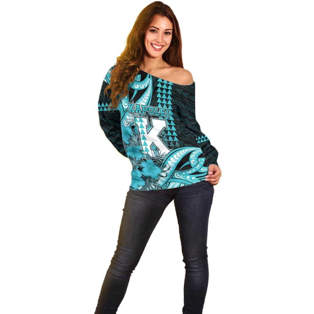 Personalised Hawaii Kapolei High School Off Shoulder Sweater Tribal Tattoo With Hibiscus Flowers LT05 - Polynesian Pride