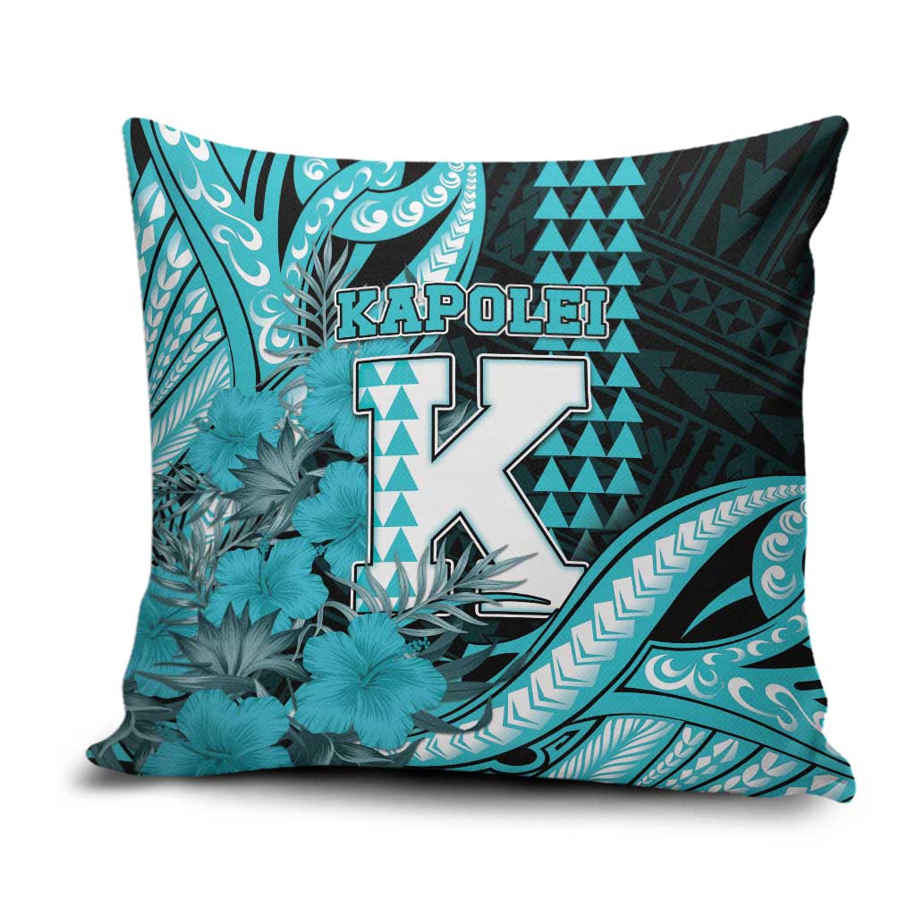 Hawaii Kapolei High School Pillow Cover Tribal Tattoo With Hibiscus Flowers LT05 Dark Teal - Polynesian Pride