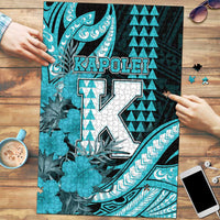 Hawaii Kapolei High School Puzzle Tribal Tattoo With Hibiscus Flowers LT05 Dark Teal - Polynesian Pride