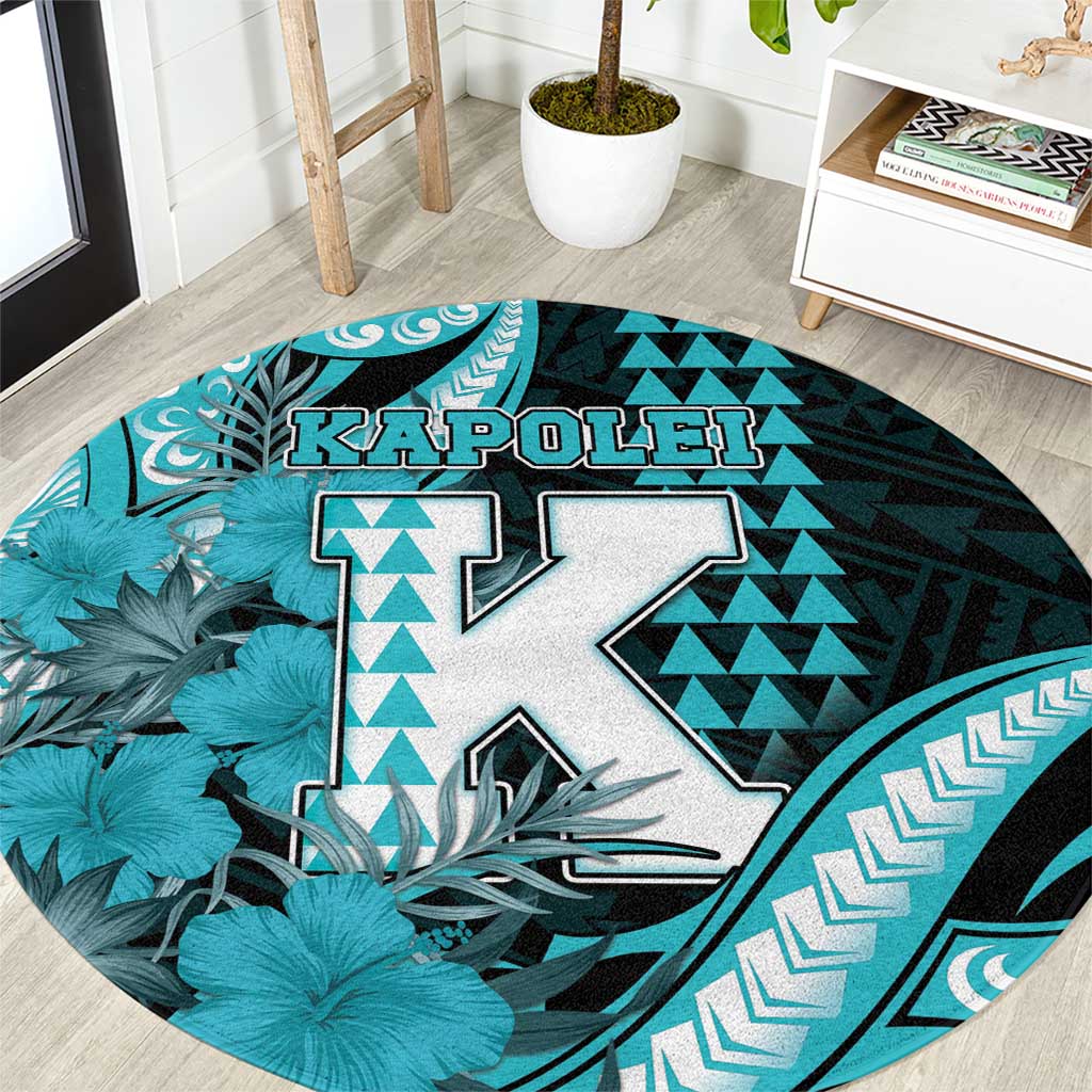Hawaii Kapolei High School Round Carpet Tribal Tattoo With Hibiscus Flowers LT05 Dark Teal - Polynesian Pride