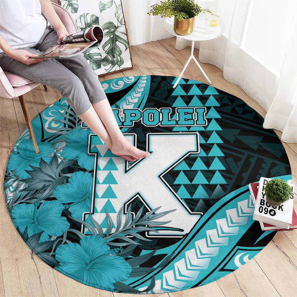 Hawaii Kapolei High School Round Carpet Tribal Tattoo With Hibiscus Flowers LT05 - Polynesian Pride
