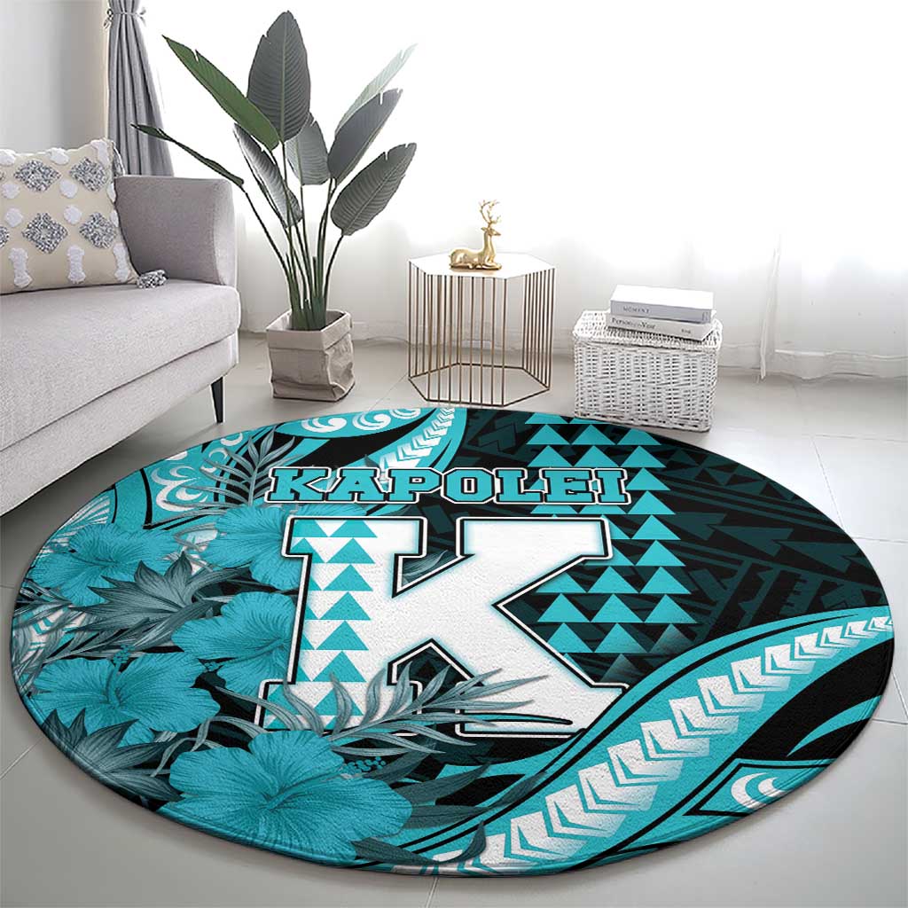 Hawaii Kapolei High School Round Carpet Tribal Tattoo With Hibiscus Flowers LT05 - Polynesian Pride