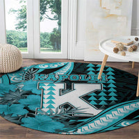 Hawaii Kapolei High School Round Carpet Tribal Tattoo With Hibiscus Flowers LT05 - Polynesian Pride