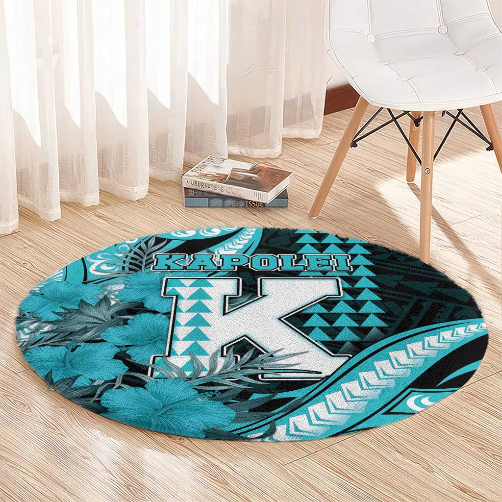 Hawaii Kapolei High School Round Carpet Tribal Tattoo With Hibiscus Flowers LT05 - Polynesian Pride