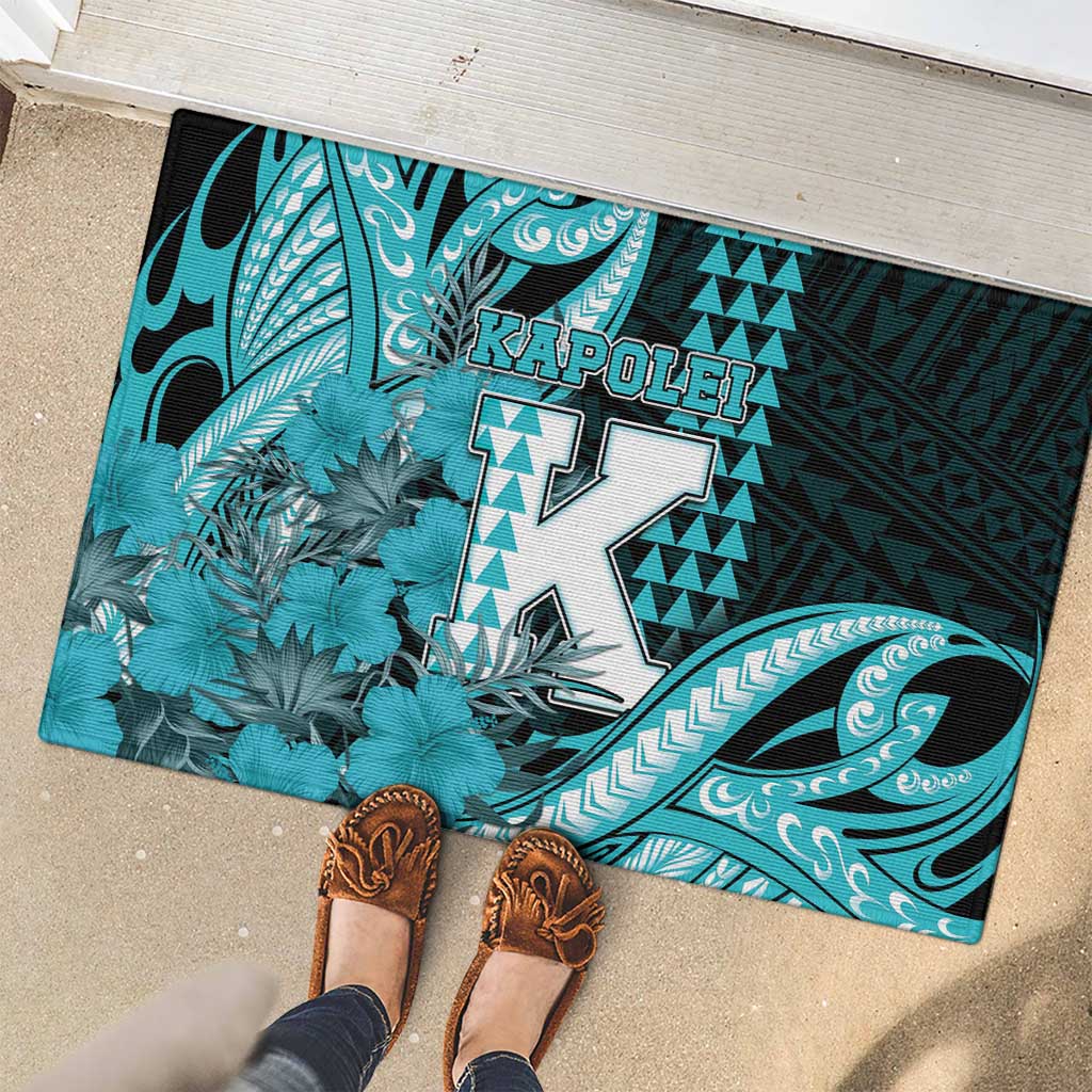 Hawaii Kapolei High School Rubber Doormat Tribal Tattoo With Hibiscus Flowers LT05 - Polynesian Pride