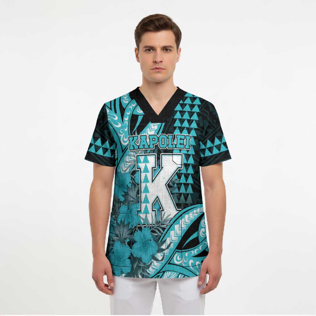 Personalised Hawaii Kapolei High School Scrub Top Tribal Tattoo With Hibiscus Flowers LT05 - Polynesian Pride