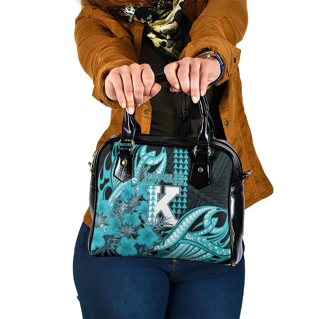 Hawaii Kapolei High School Shoulder Handbag Tribal Tattoo With Hibiscus Flowers LT05 One Size Dark Teal - Polynesian Pride