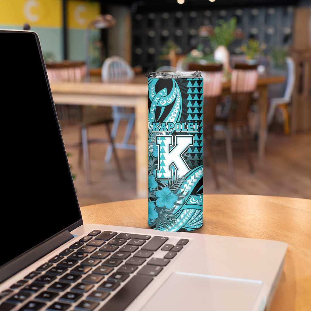 Personalised Hawaii Kapolei High School Skinny Tumbler Tribal Tattoo With Hibiscus Flowers