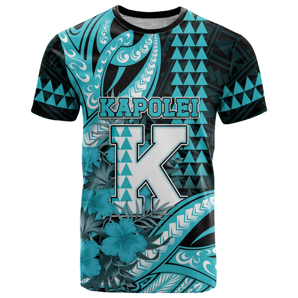 Personalised Hawaii Kapolei High School T Shirt Tribal Tattoo With Hibiscus Flowers LT05 Dark Teal - Polynesian Pride