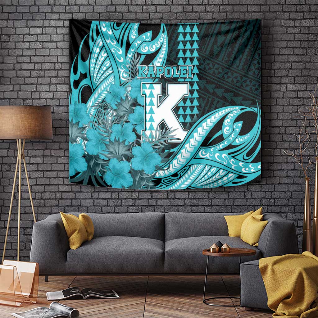 Hawaii Kapolei High School Tapestry Tribal Tattoo With Hibiscus Flowers LT05 Dark Teal - Polynesian Pride