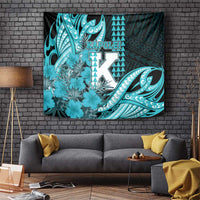 Hawaii Kapolei High School Tapestry Tribal Tattoo With Hibiscus Flowers LT05 Dark Teal - Polynesian Pride