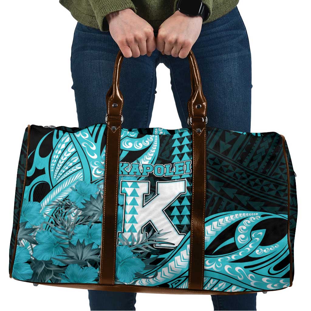 Hawaii Kapolei High School Travel Bag Tribal Tattoo With Hibiscus Flowers