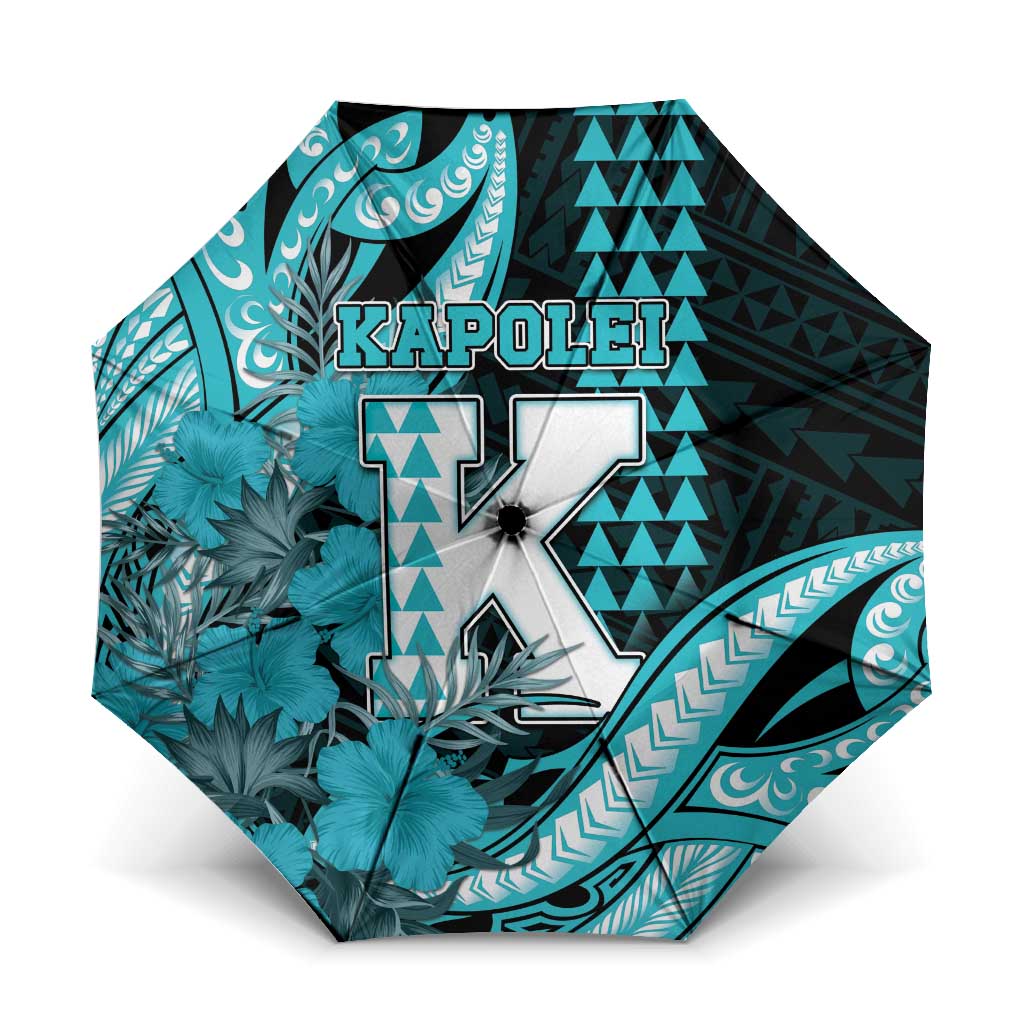 Hawaii Kapolei High School Umbrella Tribal Tattoo With Hibiscus Flowers LT05 One Size Folded 11.42 inch Opened Diameter 37.4 inch Dark Teal - Polynesian Pride