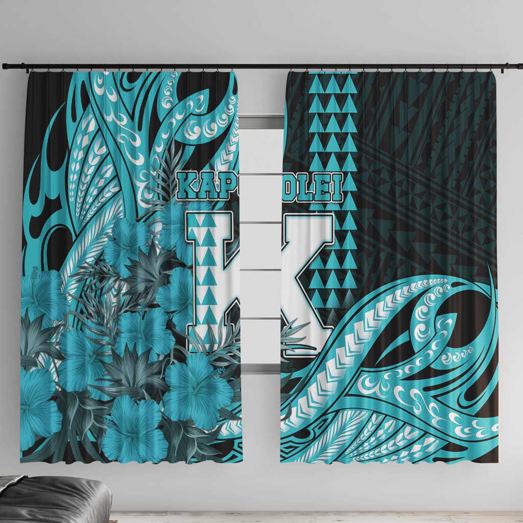 Hawaii Kapolei High School Window Curtain Tribal Tattoo With Hibiscus Flowers LT05 With Hooks Dark Teal - Polynesian Pride