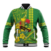 Personalised Hawaii Leilehua High School Baseball Jacket Tribal Tattoo With Hibiscus Flowers LT05 Unisex Green - Polynesian Pride