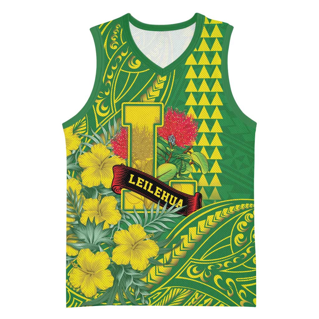 Personalised Hawaii Leilehua High School Basketball Jersey Tribal Tattoo With Hibiscus Flowers LT05 Unisex Green - Polynesian Pride