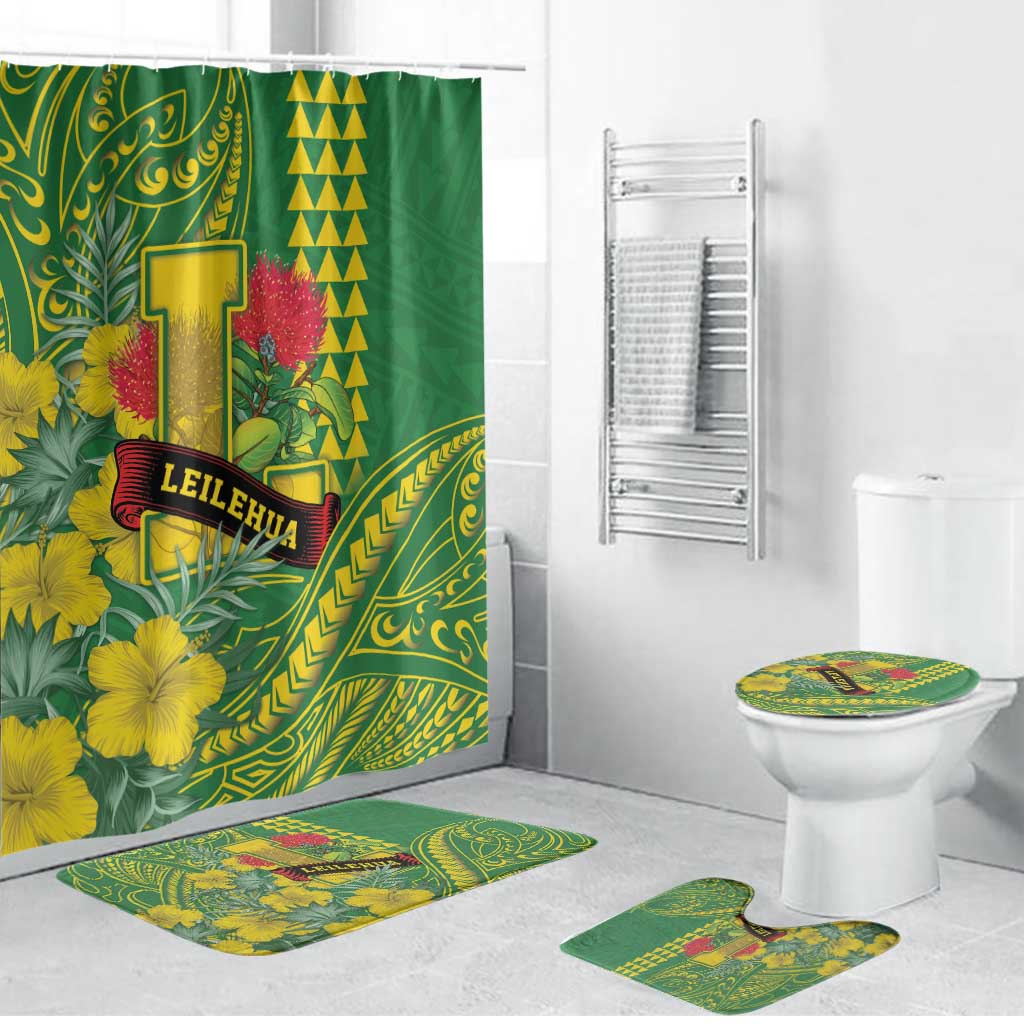 Hawaii Leilehua High School Bathroom Set Tribal Tattoo With Hibiscus Flowers LT05 Bathroom Set (4 pcs) Green - Polynesian Pride