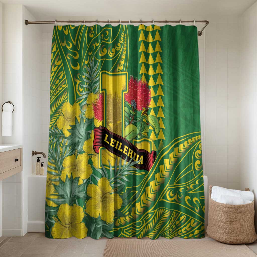 Hawaii Leilehua High School Bathroom Set Tribal Tattoo With Hibiscus Flowers LT05 Shower Curtain Only Green - Polynesian Pride