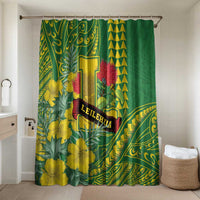 Hawaii Leilehua High School Bathroom Set Tribal Tattoo With Hibiscus Flowers LT05 Shower Curtain Only Green - Polynesian Pride