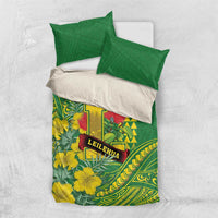 Hawaii Leilehua High School Bedding Set Tribal Tattoo With Hibiscus Flowers LT05 US Twin 172cm x 218cm Green - Polynesian Pride