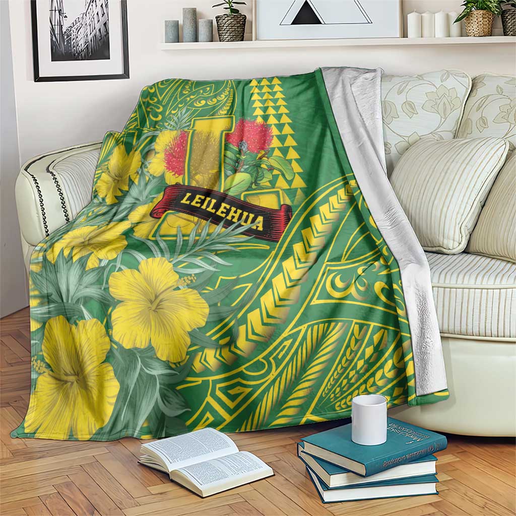 Hawaii Leilehua High School Blanket Tribal Tattoo With Hibiscus Flowers LT05 Green - Polynesian Pride