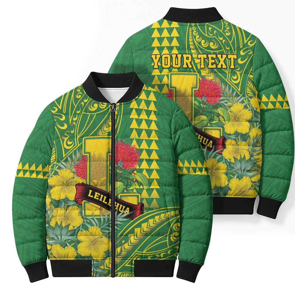 Personalised Hawaii Leilehua High School Bomber Puffer Jacket Tribal Tattoo With Hibiscus Flowers LT05 - Polynesian Pride