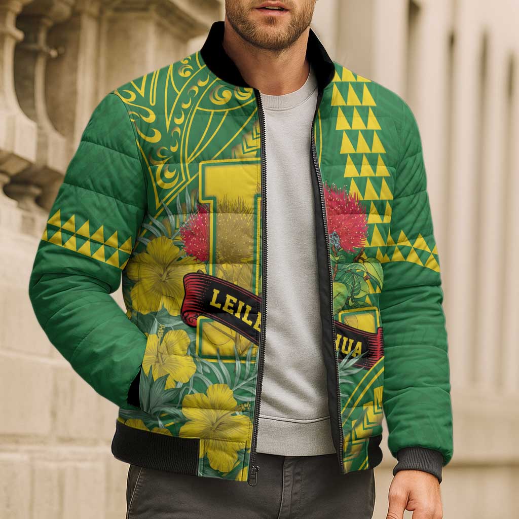 Personalised Hawaii Leilehua High School Bomber Puffer Jacket Tribal Tattoo With Hibiscus Flowers LT05 - Polynesian Pride