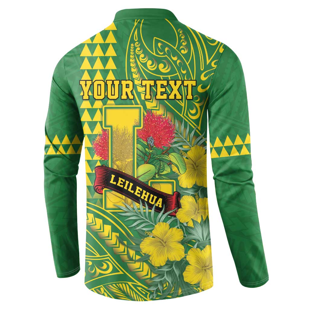 Personalised Hawaii Leilehua High School Button Sweatshirt Tribal Tattoo With Hibiscus Flowers