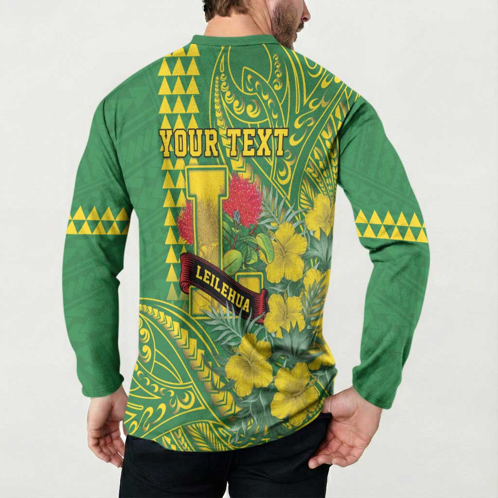 Personalised Hawaii Leilehua High School Button Sweatshirt Tribal Tattoo With Hibiscus Flowers