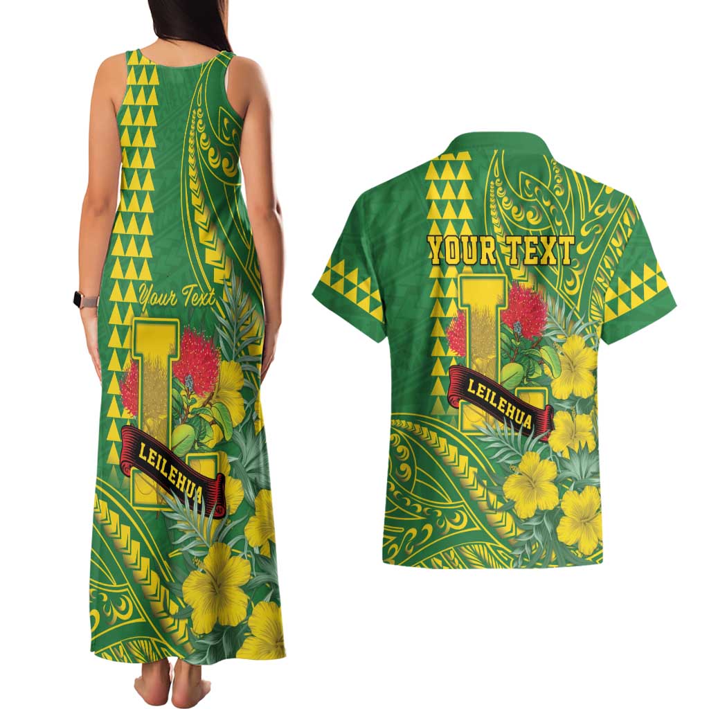 Personalised Hawaii Leilehua High School Couples Matching Tank Maxi Dress and Hawaiian Shirt Tribal Tattoo With Hibiscus Flowers
