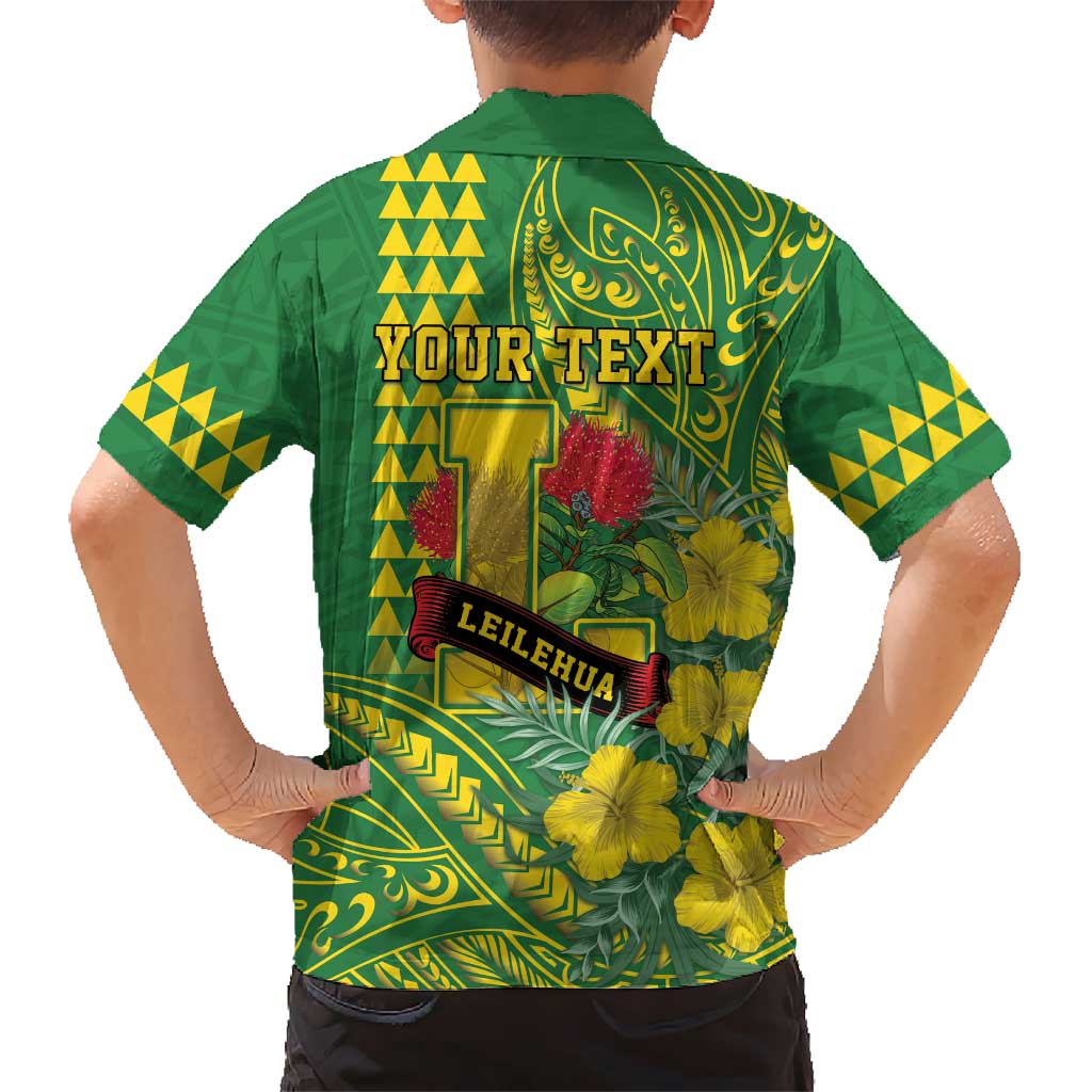 Personalised Hawaii Leilehua High School Family Matching Long Sleeve Bodycon Dress and Hawaiian Shirt Tribal Tattoo With Hibiscus Flowers