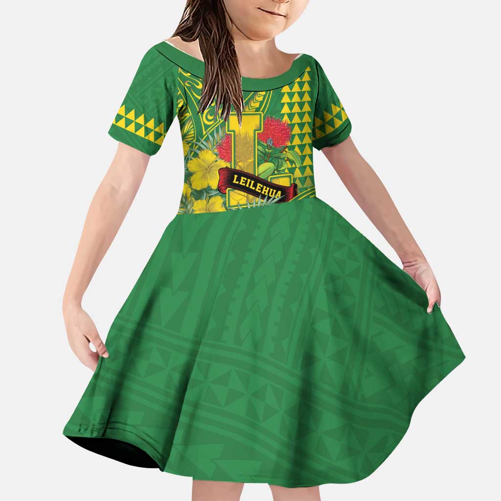 Personalised Hawaii Leilehua High School Family Matching Long Sleeve Bodycon Dress and Hawaiian Shirt Tribal Tattoo With Hibiscus Flowers