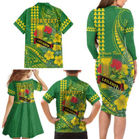 Personalised Hawaii Leilehua High School Family Matching Long Sleeve Bodycon Dress and Hawaiian Shirt Tribal Tattoo With Hibiscus Flowers