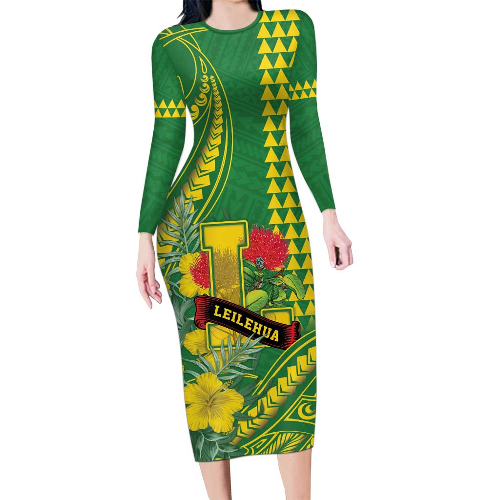 Personalised Hawaii Leilehua High School Family Matching Long Sleeve Bodycon Dress and Hawaiian Shirt Tribal Tattoo With Hibiscus Flowers