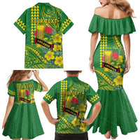 Personalised Hawaii Leilehua High School Family Matching Mermaid Dress and Hawaiian Shirt Tribal Tattoo With Hibiscus Flowers