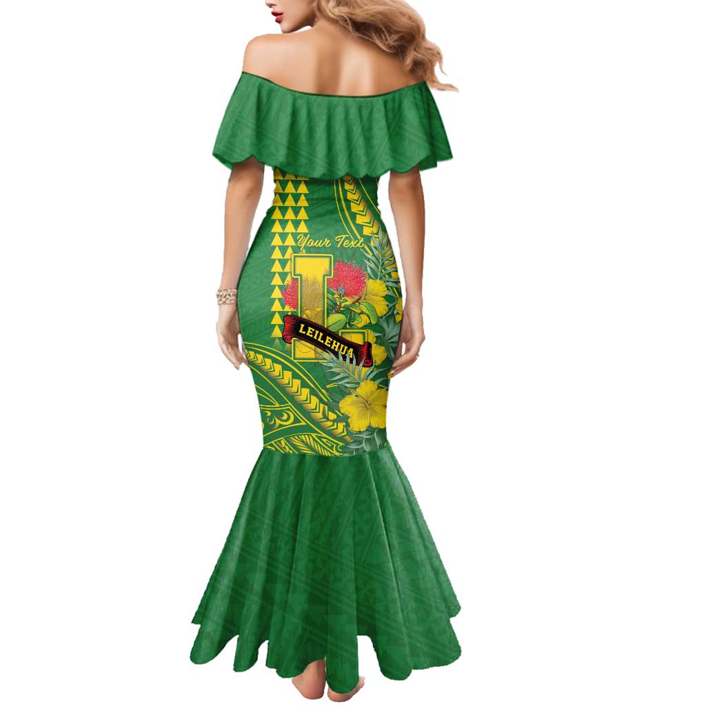 Personalised Hawaii Leilehua High School Family Matching Mermaid Dress and Hawaiian Shirt Tribal Tattoo With Hibiscus Flowers