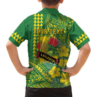 Personalised Hawaii Leilehua High School Family Matching Off Shoulder Maxi Dress and Hawaiian Shirt Tribal Tattoo With Hibiscus Flowers