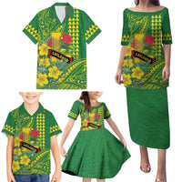 Personalised Hawaii Leilehua High School Family Matching Puletasi and Hawaiian Shirt Tribal Tattoo With Hibiscus Flowers