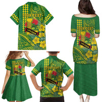 Personalised Hawaii Leilehua High School Family Matching Puletasi and Hawaiian Shirt Tribal Tattoo With Hibiscus Flowers
