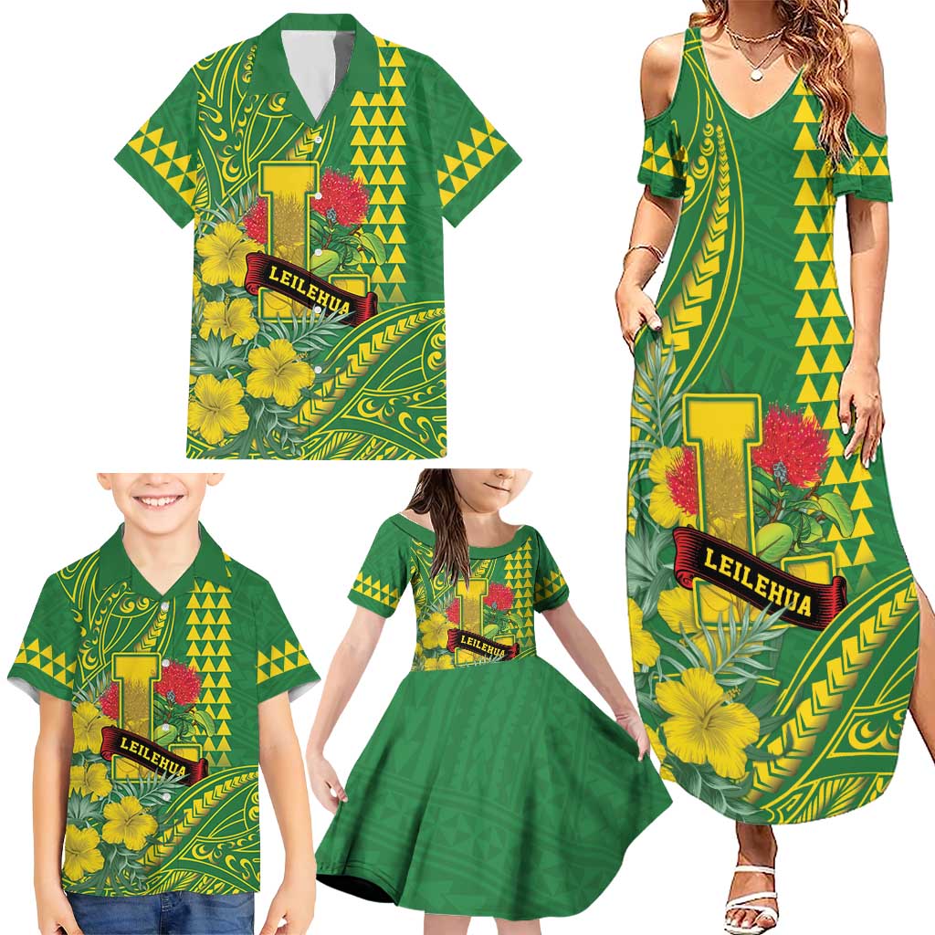 Personalised Hawaii Leilehua High School Family Matching Summer Maxi Dress and Hawaiian Shirt Tribal Tattoo With Hibiscus Flowers LT05 - Polynesian Pride