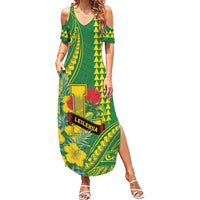 Personalised Hawaii Leilehua High School Family Matching Summer Maxi Dress and Hawaiian Shirt Tribal Tattoo With Hibiscus Flowers