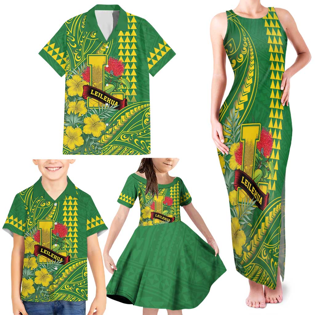 Personalised Hawaii Leilehua High School Family Matching Tank Maxi Dress and Hawaiian Shirt Tribal Tattoo With Hibiscus Flowers LT05 - Polynesian Pride
