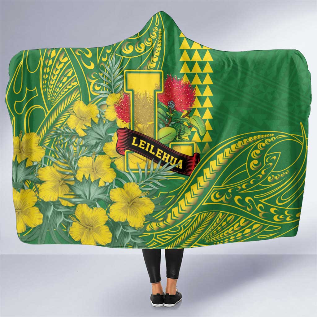 Hawaii Leilehua High School Hooded Blanket Tribal Tattoo With Hibiscus Flowers LT05 One Size Green - Polynesian Pride