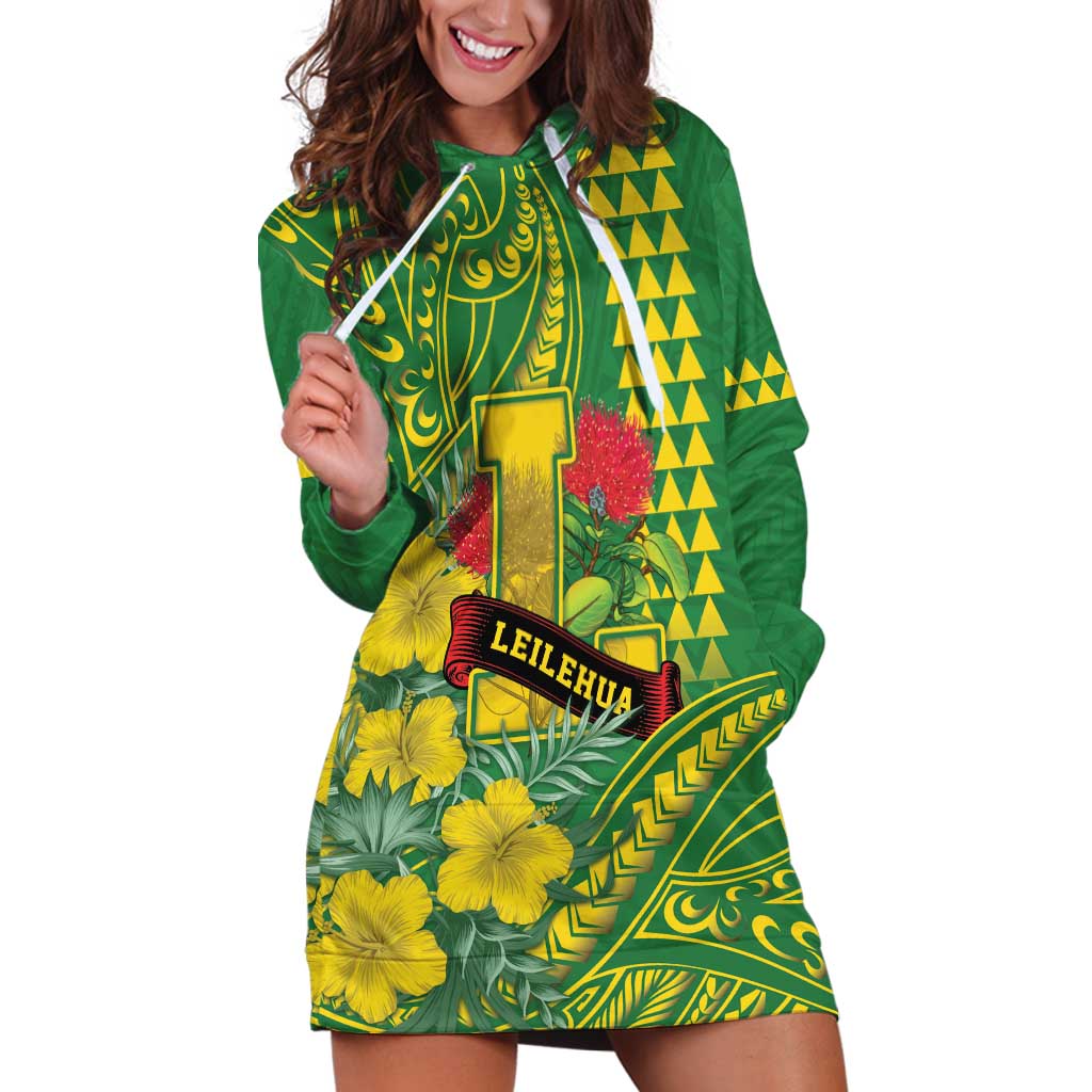 Personalised Hawaii Leilehua High School Hoodie Dress Tribal Tattoo With Hibiscus Flowers